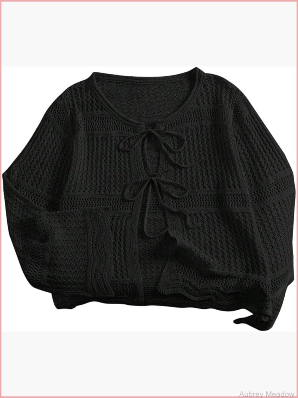 Plus Size Striped Crochet Knit Tie Front Cardigan Lettuce Trim Sweater Top